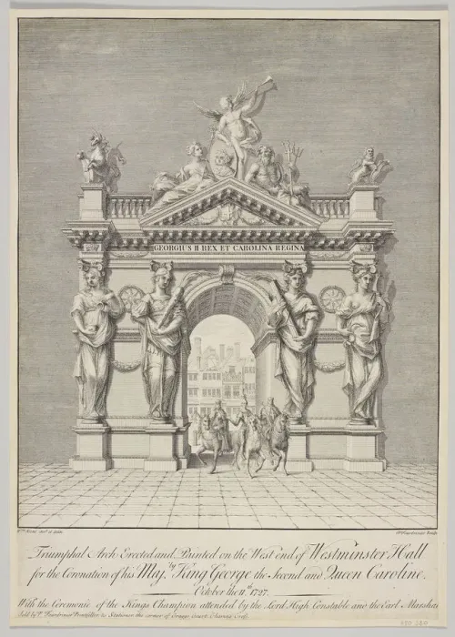 Framed Print : Triumphal Arch at West End of Westminster Hall for the Coronation of George II and Queen Caroline Framed Print : Triumphal Arch at West End of Westminster Hall for the Coronation of George II and Queen Caroline