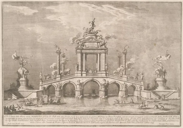 Framed Print : A Triumphal Bridge Adorned with Relics of the City of Ercolano, 1755 Framed Print : A Triumphal Bridge Adorned with Relics of the City of Ercolano, 1755
