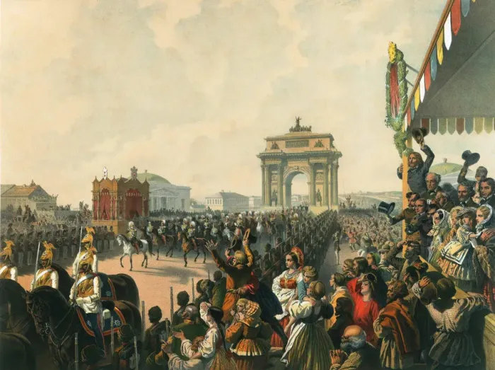 Framed Print : Triumphal entry of their Majesties Alexander II and Maria Alexandrovna into Moscow, 1856. Artist: Mihaly Zichy Framed Print : Triumphal entry of their Majesties Alexander II and Maria Alexandrovna into Moscow, 1856. Artist: Mihaly Zichy