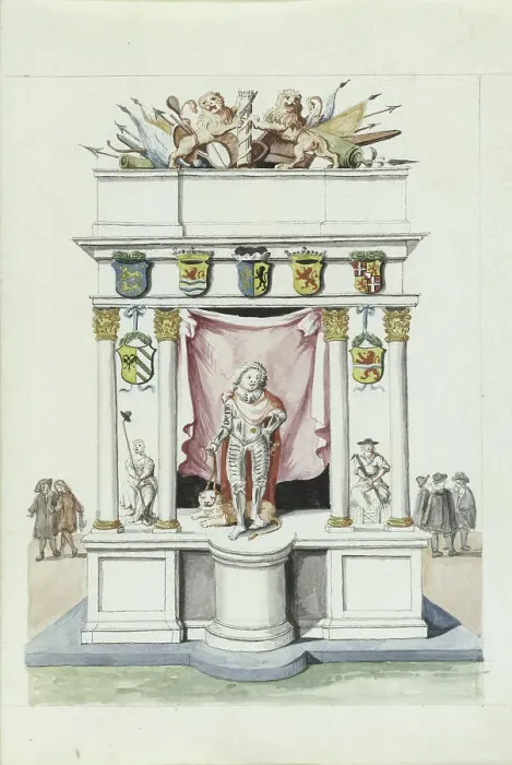 Framed Print : Triumphal gate of Prince Maurits, 1710-1720. Creator: Anon Framed Print : Triumphal gate of Prince Maurits, 1710-1720. Creator: Anon