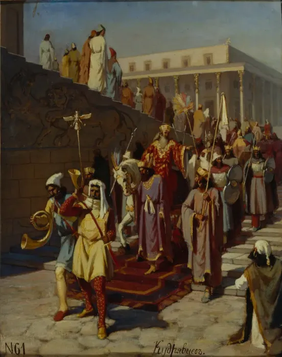 Framed Print : Triumphal Procession of Haman, 1875. Artist: Kudryavtsev, Kozma Nikiforovich (1855-?)
