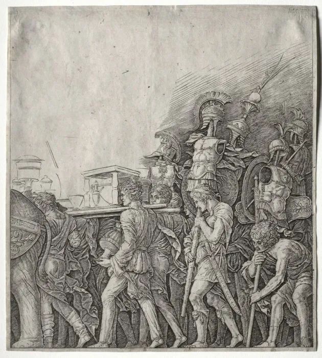 Framed Print : The Triumphs of Caesar: The Corselet Bearers, c. 1498. Creator: Giulio Campagnola (Italian Framed Print : The Triumphs of Caesar: The Corselet Bearers, c. 1498. Creator: Giulio Campagnola (Italian