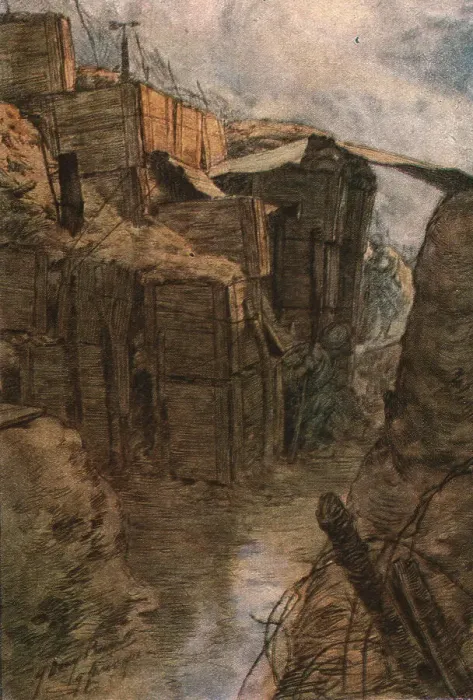 Framed Print : Trois aquarelles du front; Tranchee entre Bethincourt et le bois de Forges, 1916. Creator: Douy Pascault Framed Print : Trois aquarelles du front; Tranchee entre Bethincourt et le bois de Forges, 1916. Creator: Douy Pascault