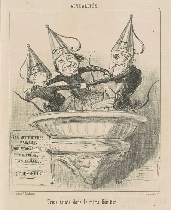 Framed Print : Trois saints dans le même bénitier, 19th century. Creator: Honore Daumier Framed Print : Trois saints dans le même bénitier, 19th century. Creator: Honore Daumier