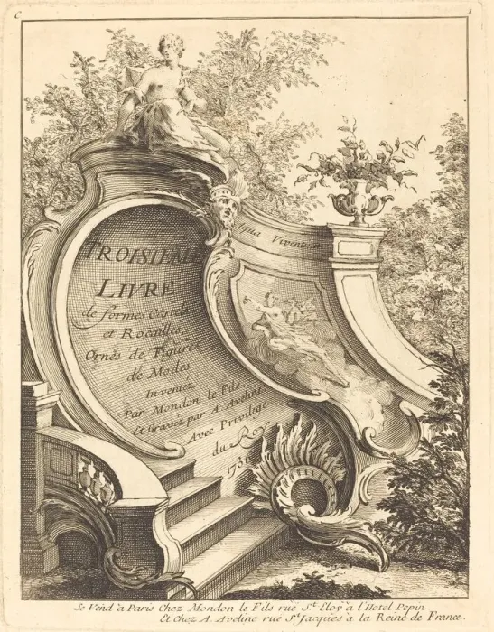 Framed Print : Troisieme livre de formes Cartels et Rocailles (Title Page), 1736 Framed Print : Troisieme livre de formes Cartels et Rocailles (Title Page), 1736