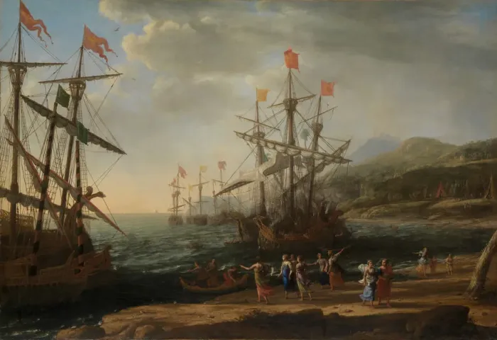 Framed Print : The Trojan Women Setting Fire to Their Fleet, ca. 1643. Creator: Claude Lorrain Framed Print : The Trojan Women Setting Fire to Their Fleet, ca. 1643. Creator: Claude Lorrain