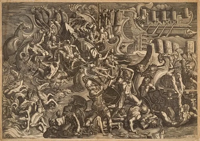 Framed Print : The Trojans repulsing the Greeks. After Giulio Romano, 1538. Creator: Scultori (called Mantovano), Giovanni Battista (1503-1575) Framed Print : The Trojans repulsing the Greeks. After Giulio Romano, 1538. Creator: Scultori (called Mantovano), Giovanni Battista (1503-1575)