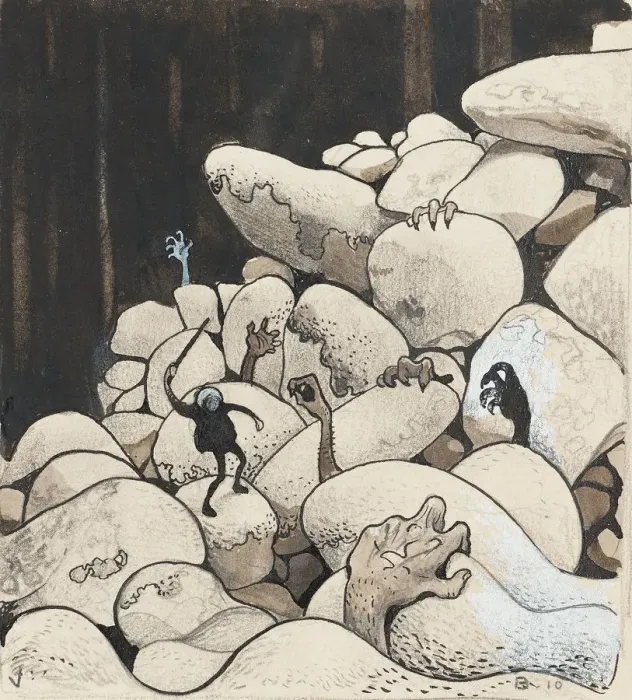 Framed Print : Trolls amongst the stones. Illustration for Bland tomtar och troll (Among Gnomes and Trolls) by Al Framed Print : Trolls amongst the stones. Illustration for Bland tomtar och troll (Among Gnomes and Trolls) by Al