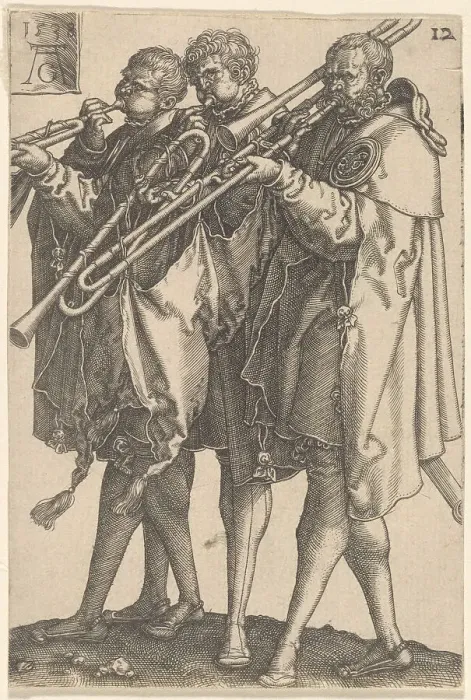 Framed Print : Three Trombonists, 1538. Creator: Aldegrever, Heinrich (1502-1560) Framed Print : Three Trombonists, 1538. Creator: Aldegrever, Heinrich (1502-1560)