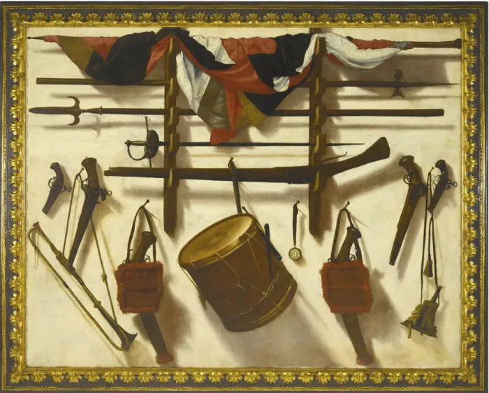 Framed Print : Trompe l oeil with a Gun rack. Artist: Victoria, Vicente (1650-1709) Framed Print : Trompe l oeil with a Gun rack. Artist: Victoria, Vicente (1650-1709)