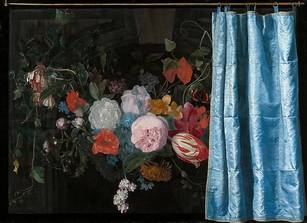 Trompe-l Oeil Still Life with a Flower Garland and a Curtain, 1658