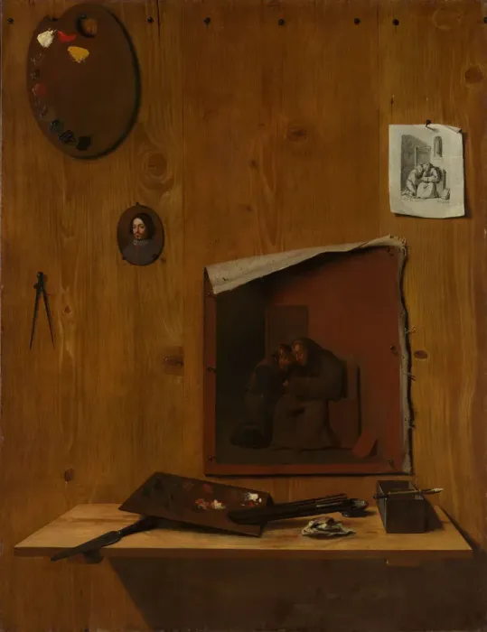 Framed Print : Trompe l oeil with Palettes and Miniature. Creator: Attributed to Jean Francois de Le Motte Framed Print : Trompe l oeil with Palettes and Miniature. Creator: Attributed to Jean Francois de Le Motte