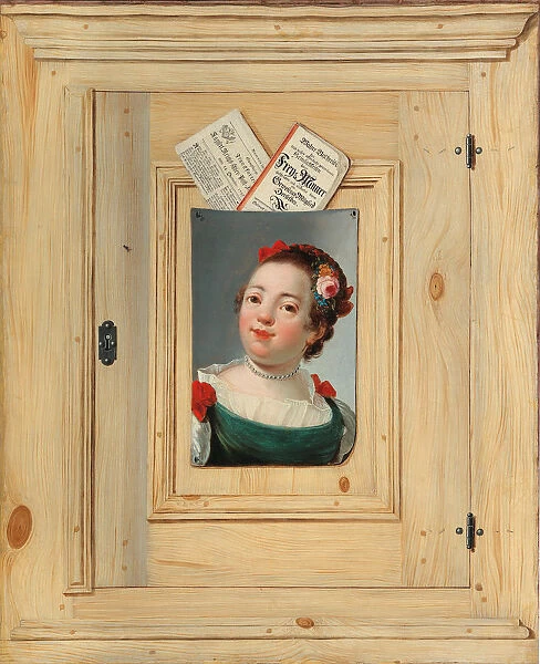 Trompe l oeil with the portrait of a young woman, 1755. Creator: Juncker, Justus (1703-1767)