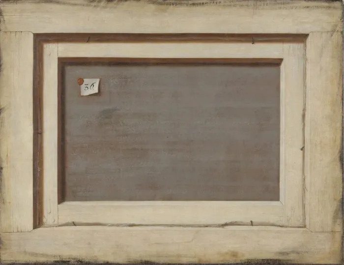 Framed Print : Trompe l oeil. The Reverse of a Framed Painting, 1668-1672. Artist: Gijsbrechts, Cornelis Norbertus (before 1657-after 1675) Framed Print : Trompe l oeil. The Reverse of a Framed Painting, 1668-1672. Artist: Gijsbrechts, Cornelis Norbertus (before 1657-after 1675)