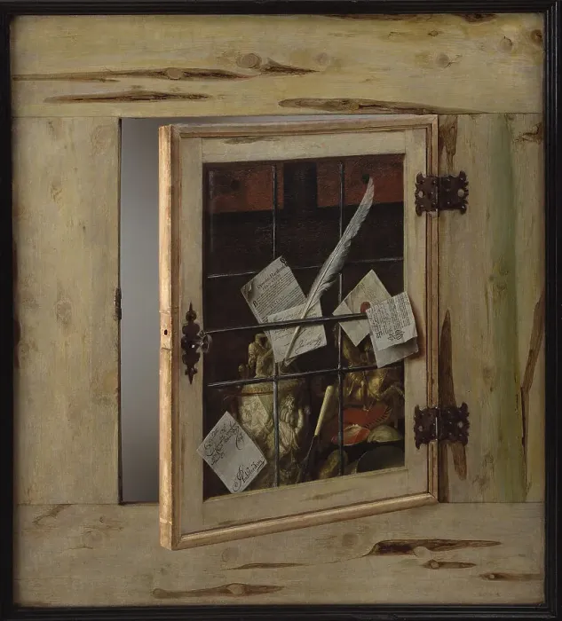 Framed Print : Trompe l'Oeil. A Cabinet of Curiosities with an Ivory Tankard, 1670. Creator: Gijsbrechts, Cornelis Norbertus (before 1657-after 1675) Framed Print : Trompe l'Oeil. A Cabinet of Curiosities with an Ivory Tankard, 1670. Creator: Gijsbrechts, Cornelis Norbertus (before 1657-after 1675)