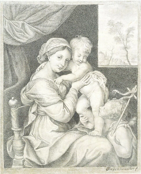 Trompe l'Oeil of a Framed Print of Mary with the Child;Virgin and Child, 1676-1695. Creator: Franz de Hamilton