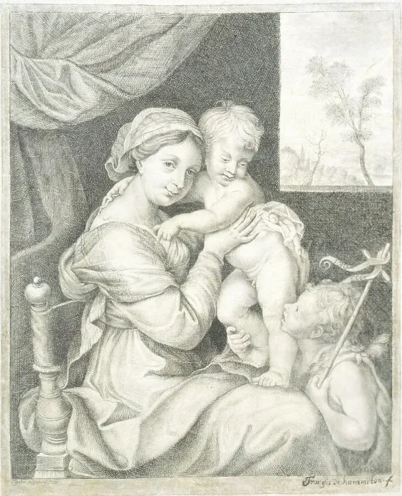 Framed Print : Trompe l'Oeil of a Framed Print of Mary with the Child;Virgin and Child, 1676-1695. Creator: Franz de Hamilton Framed Print : Trompe l'Oeil of a Framed Print of Mary with the Child;Virgin and Child, 1676-1695. Creator: Franz de Hamilton