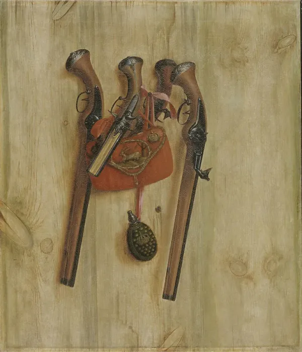 Framed Print : Trompe l'Oeil with Pistols, 1672. Creator: Gijsbrechts, Cornelis Norbertus (before 1657-after 1675) Framed Print : Trompe l'Oeil with Pistols, 1672. Creator: Gijsbrechts, Cornelis Norbertus (before 1657-after 1675)
