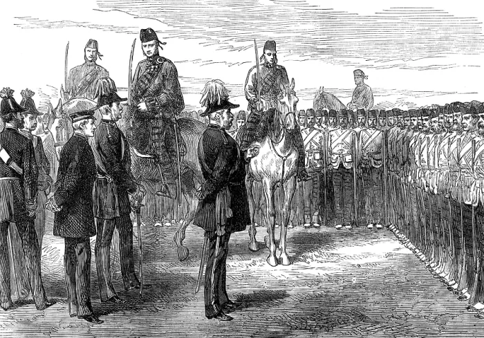 Framed Print : troops from the Ashantee War: the Duke of Cambridge addressing the 42nd Highlanders, 1874. Creator: Unknown Framed Print : troops from the Ashantee War: the Duke of Cambridge addressing the 42nd Highlanders, 1874. Creator: Unknown