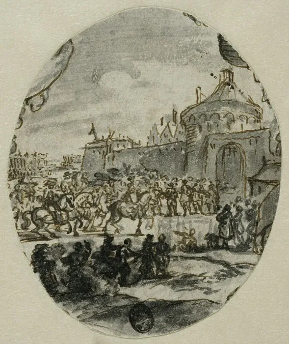 Framed Print : Troops in front of city gate. Creator: Romeyn de Hooghe Framed Print : Troops in front of city gate. Creator: Romeyn de Hooghe