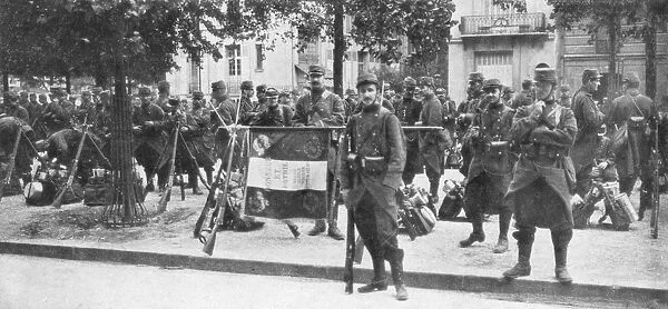 Troops and flag of the French 102nd infantry, Saint-Francois-Xavier, Paris, France, August 1914