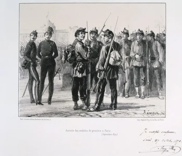 Framed Print : Troops from the provinces arriving in Paris before the Prussian siege, September 1870 (1871). Artist: Auguste Bry Framed Print : Troops from the provinces arriving in Paris before the Prussian siege, September 1870 (1871). Artist: Auguste Bry