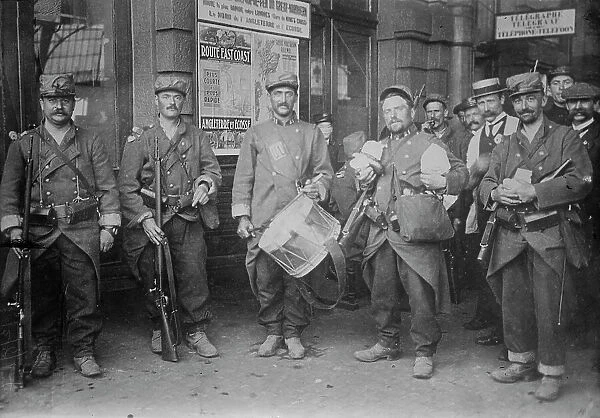 Troops in Tournai R.R. [i.e., railroad] station, between c1914 and c1915. Creator: Bain News Service