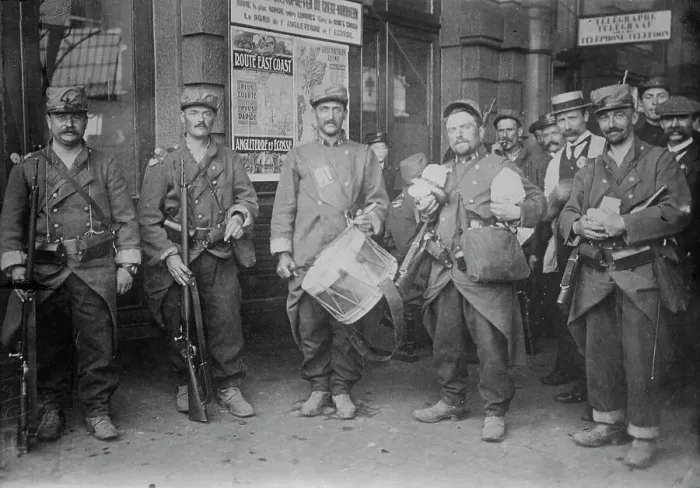 Framed Print : Troops in Tournai R.R. [i.e. railroad] station, between c1914 and c1915. Creator: Bain News Service