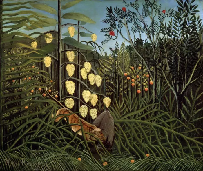 Framed Print : In a tropical Forest. Struggle between Tiger and Bull, 1908-1909. Artist: Henri Rousseau Framed Print : In a tropical Forest. Struggle between Tiger and Bull, 1908-1909. Artist: Henri Rousseau