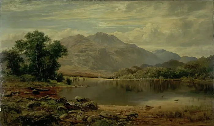 Framed Print : In the Trossachs - Loch Achray from the Island, 1866. Creator: James Docharty Framed Print : In the Trossachs - Loch Achray from the Island, 1866. Creator: James Docharty
