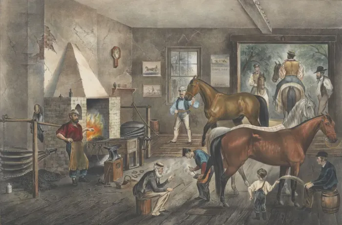 Framed Print : Trotting Cracks at the Forge, 1869. 1869. Creators: Nathaniel Currier Framed Print : Trotting Cracks at the Forge, 1869. 1869. Creators: Nathaniel Currier