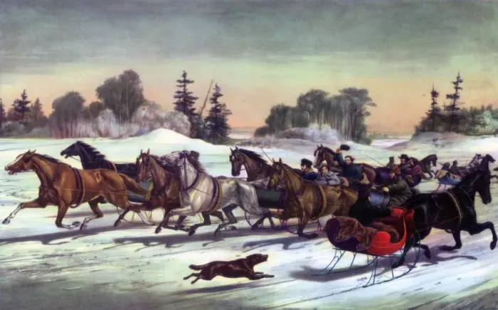 Framed Print : Trotting Cracks on the Snow, 1858. Artist: Currier and Ives Framed Print : Trotting Cracks on the Snow, 1858. Artist: Currier and Ives
