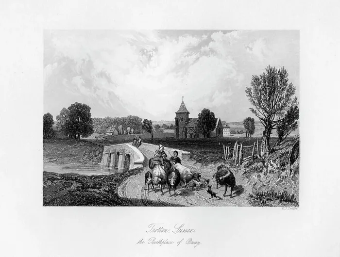 Framed Print : Trotton, Syssex, the birth place of Otway, 1840. Artist: C J Smith Framed Print : Trotton, Syssex, the birth place of Otway, 1840. Artist: C J Smith