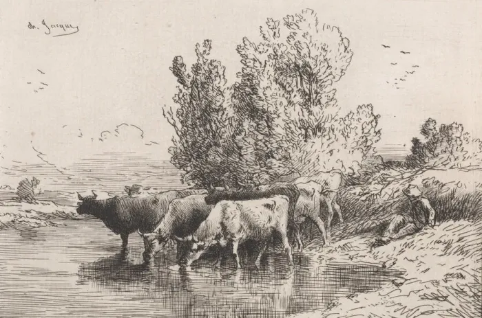 Framed Print : The Trough, 1864. Creator: Charles Emile Jacque Framed Print : The Trough, 1864. Creator: Charles Emile Jacque
