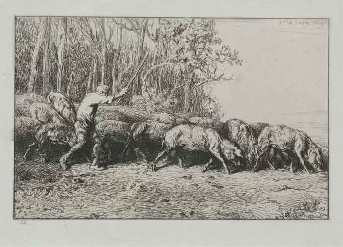 Framed Print : Troupeau de pores sortant dune bois. Creator: Charles-Emile Jacque (French, 1813-1894) Framed Print : Troupeau de pores sortant dune bois. Creator: Charles-Emile Jacque (French, 1813-1894)