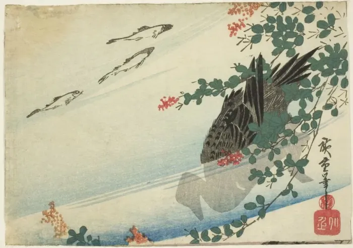 Framed Print : Trout, duck, and bush clover, c. 1840. Creator: Ando Hiroshige Framed Print : Trout, duck, and bush clover, c. 1840. Creator: Ando Hiroshige