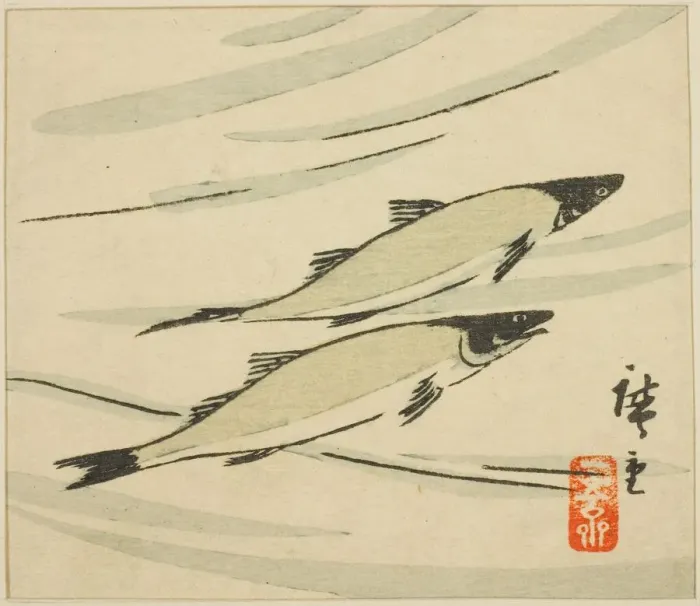 Framed Print : Trout, section of a harimaze sheet, 1858. Creator: Ando Hiroshige Framed Print : Trout, section of a harimaze sheet, 1858. Creator: Ando Hiroshige