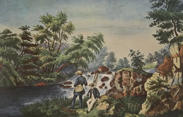 Framed Print : The Trout Stream, Currier & Ives, pub. 1852 (Colour Lithograph) Framed Print : The Trout Stream, Currier & Ives, pub. 1852 (Colour Lithograph)