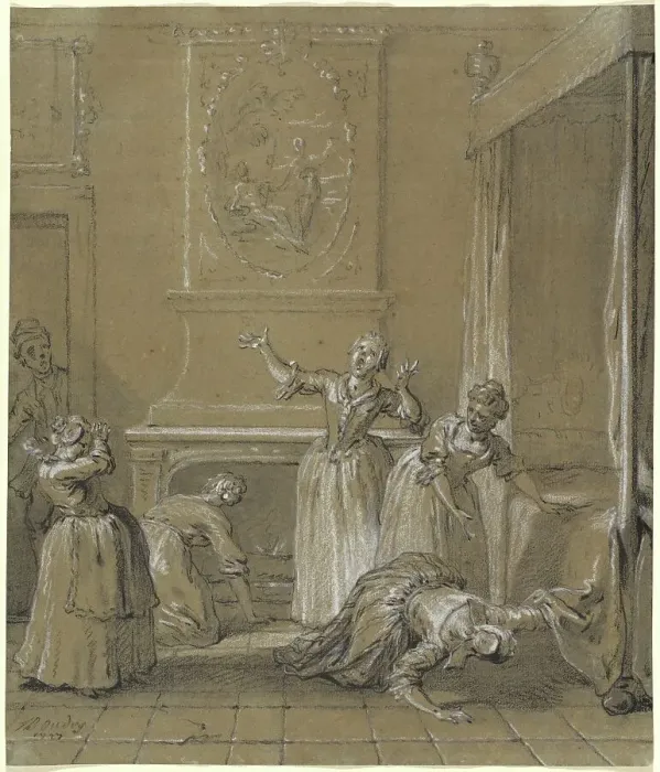 Framed Print : On trouve le corps mort de l'hote que l'on avait cache, 1727. Creator: Jean-Baptiste Oudry Framed Print : On trouve le corps mort de l'hote que l'on avait cache, 1727. Creator: Jean-Baptiste Oudry