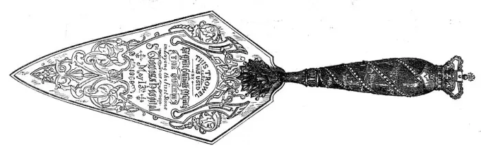 Framed Print : Trowel used by the Queen in laying the first stone of the new St. Thomas's Hospital, 1868. Creator: Unknown Framed Print : Trowel used by the Queen in laying the first stone of the new St. Thomas's Hospital, 1868. Creator: Unknown
