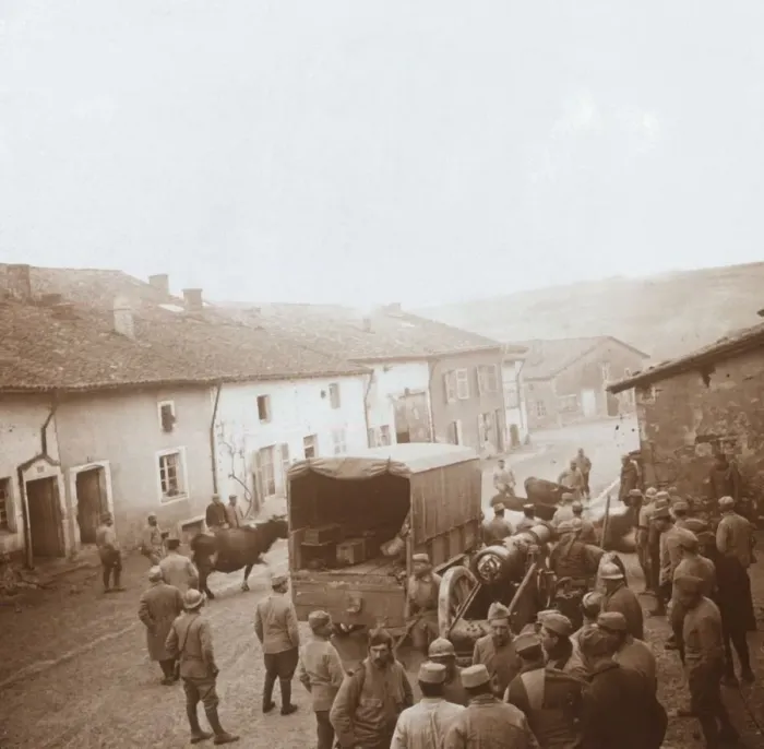 Framed Print : Truck and heavy artillery, Genicourt, northern France, c1914-c1918 Framed Print : Truck and heavy artillery, Genicourt, northern France, c1914-c1918