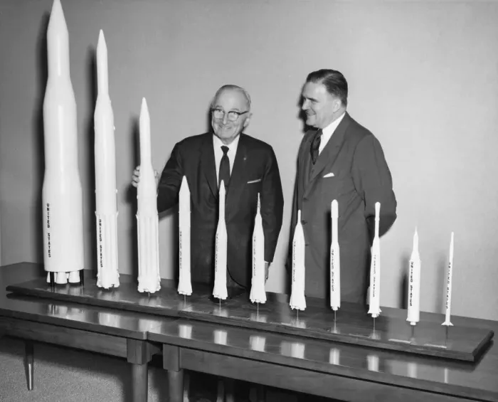 Framed Print : Truman Receives Rocket Models, 1961. Creator: NASA Framed Print : Truman Receives Rocket Models, 1961. Creator: NASA