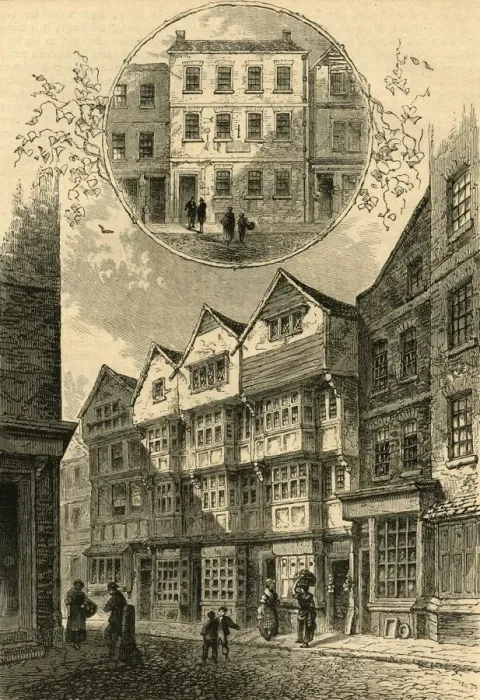 Framed Print : The Trumpet, afterwards the Duke of York, Shire Lane, 1778. Elias Ashmoles House, (1897) Framed Print : The Trumpet, afterwards the Duke of York, Shire Lane, 1778. Elias Ashmoles House, (1897)