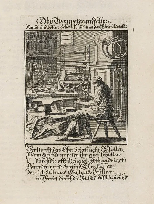 Framed Print : The Trumpet Maker, 1698. Creator: Weigel, Christoph, the Elder (1654-1725) Framed Print : The Trumpet Maker, 1698. Creator: Weigel, Christoph, the Elder (1654-1725)