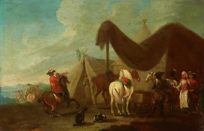 Framed Print : Trumpeter in Front of the Tent, 17th century. Creator: Unknown Framed Print : Trumpeter in Front of the Tent, 17th century. Creator: Unknown