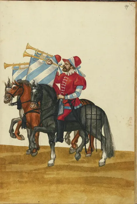 Framed Print : Three Trumpeters on Horseback, about 1560-1570. Creator: Unknown Framed Print : Three Trumpeters on Horseback, about 1560-1570. Creator: Unknown