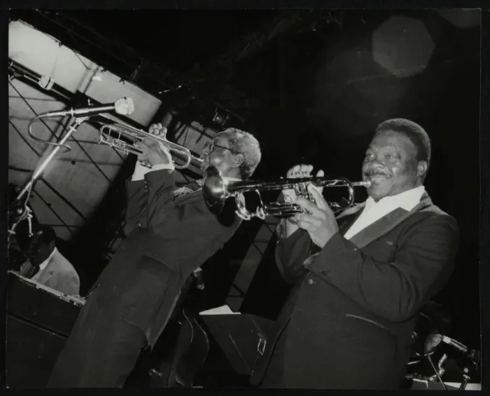 Framed Print : Trumpeters Joe Newman and Cat Anderson at the Newport Jazz Festival, Middlesbrough, 1978 Framed Print : Trumpeters Joe Newman and Cat Anderson at the Newport Jazz Festival, Middlesbrough, 1978