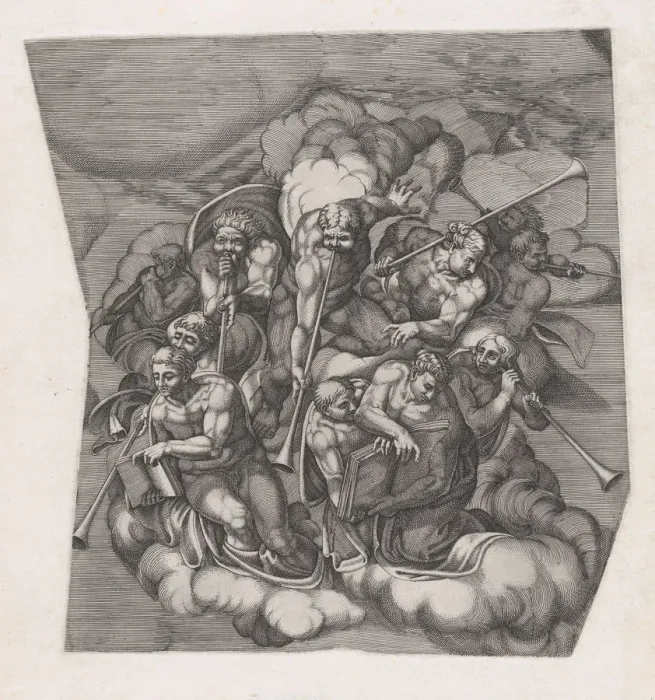 Framed Print : Trumpeting Angels from The Last Judgment, after Michelangelo, 1530-66. 1530-66 Framed Print : Trumpeting Angels from The Last Judgment, after Michelangelo, 1530-66. 1530-66