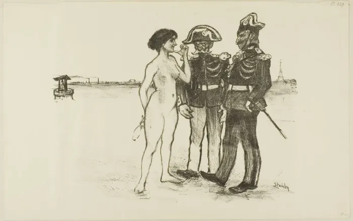 Framed Print : Truth and the Two Soldiers, 1891. Creator: Theophile Alexandre Steinlen Framed Print : Truth and the Two Soldiers, 1891. Creator: Theophile Alexandre Steinlen