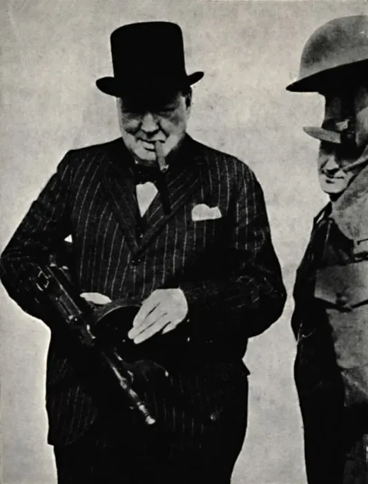Framed Print : Trying Out a Tommy-Gun, 1940, (1945). Creator: Unknown Framed Print : Trying Out a Tommy-Gun, 1940, (1945). Creator: Unknown